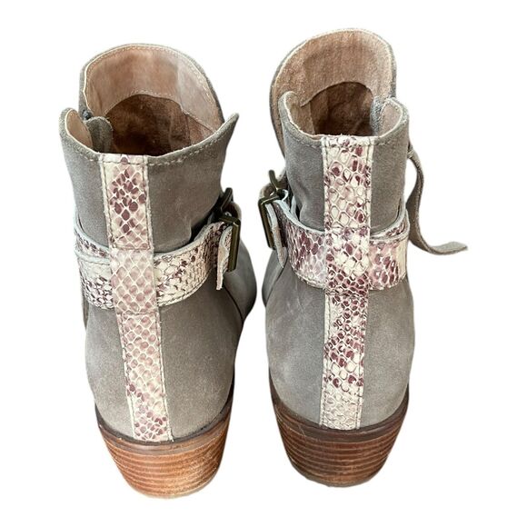 Anthropologie Liendo Seychelles Ankle Boots Suede Taupe Gray Snakeskin Size‎ 7 - Picture 4 of 10